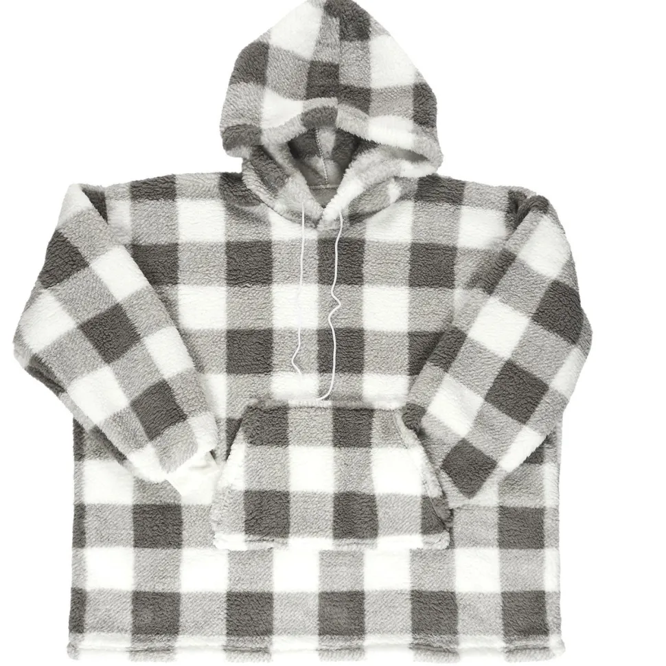 Bluza ocieplana długa/ snuddie w kratę szara/biała