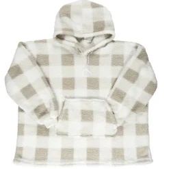 Bluza ocieplana długa/snuddie w kratę beżowa/biała