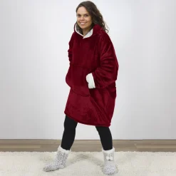 Bluza ocieplana szeroka/ snuddie z kieszenią czerwona