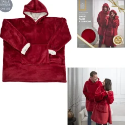 Bluza ocieplana szeroka/ snuddie z kieszenią czerwona