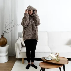 Bluza ocieplana z kapturem/snuddie brązowa