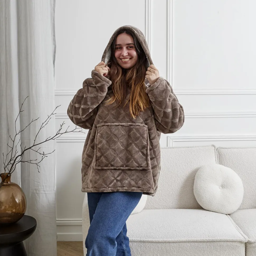 Bluza ocieplana z kapturem/snuddie brązowa