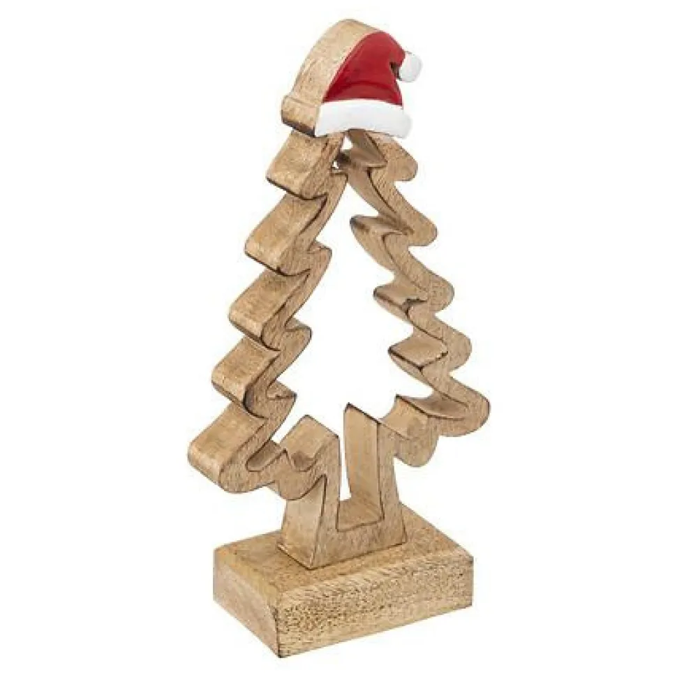 Choinka z czapką Mikołaja 21 cm drewniana