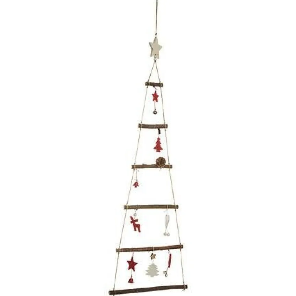 Dekoracja ścienna Choinka 83 cm czerwona/drewniana