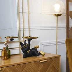 Figurka Buldog leżący z tacą czarna