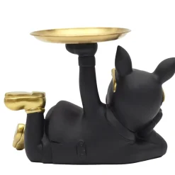 Figurka Buldog leżący z tacą czarna