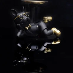 Figurka Buldog leżący z tacą czarna