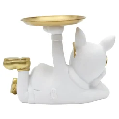 Figurka Buldog leżący z tacą biała