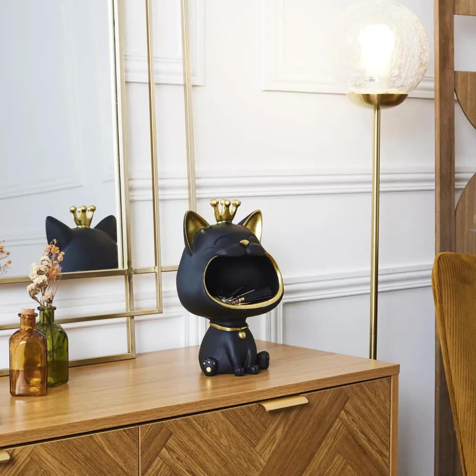 Figurka Kot do przechowywania czarny/złoty
