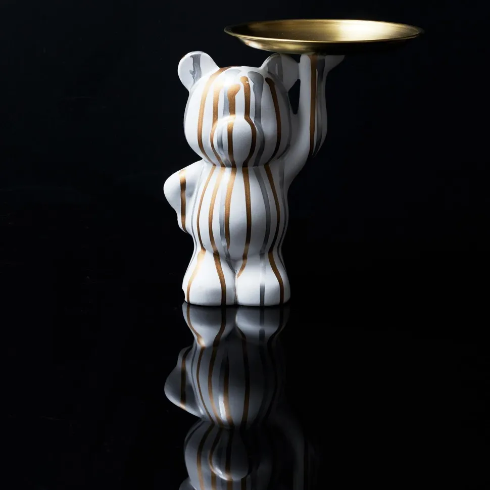 Figurka Miś z tacą do przechowywania biała