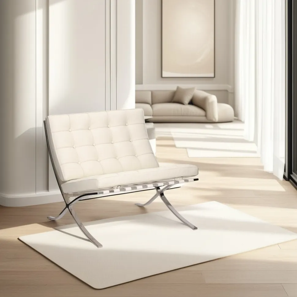 Fotel BA1 skóra naturalna biała inspirowany Barcelona