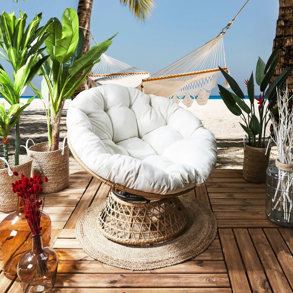 Fotel Cancun biały/naturalny obrotowy