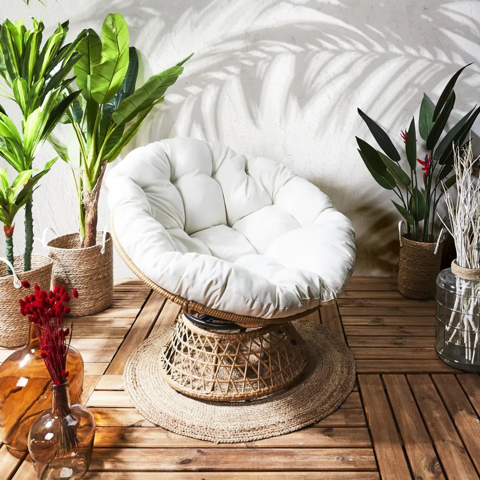 Fotel Cancun biały/naturalny obrotowy