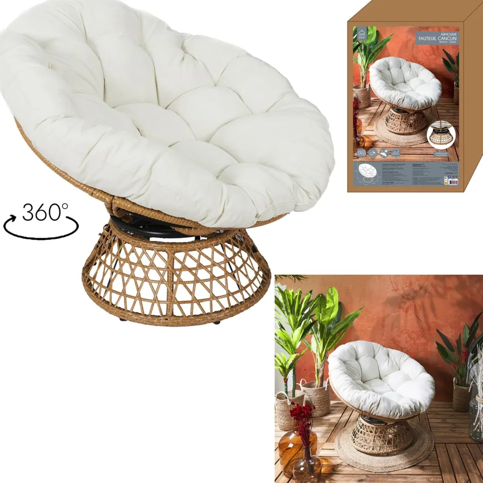 Fotel Cancun biały/naturalny obrotowy