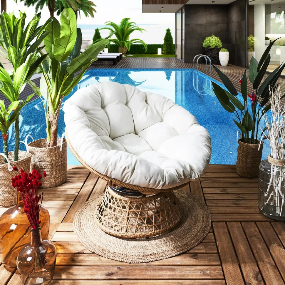 Fotel Cancun biały/naturalny obrotowy