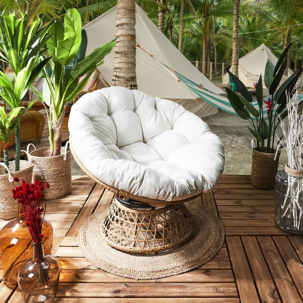 Fotel Cancun biały/naturalny obrotowy