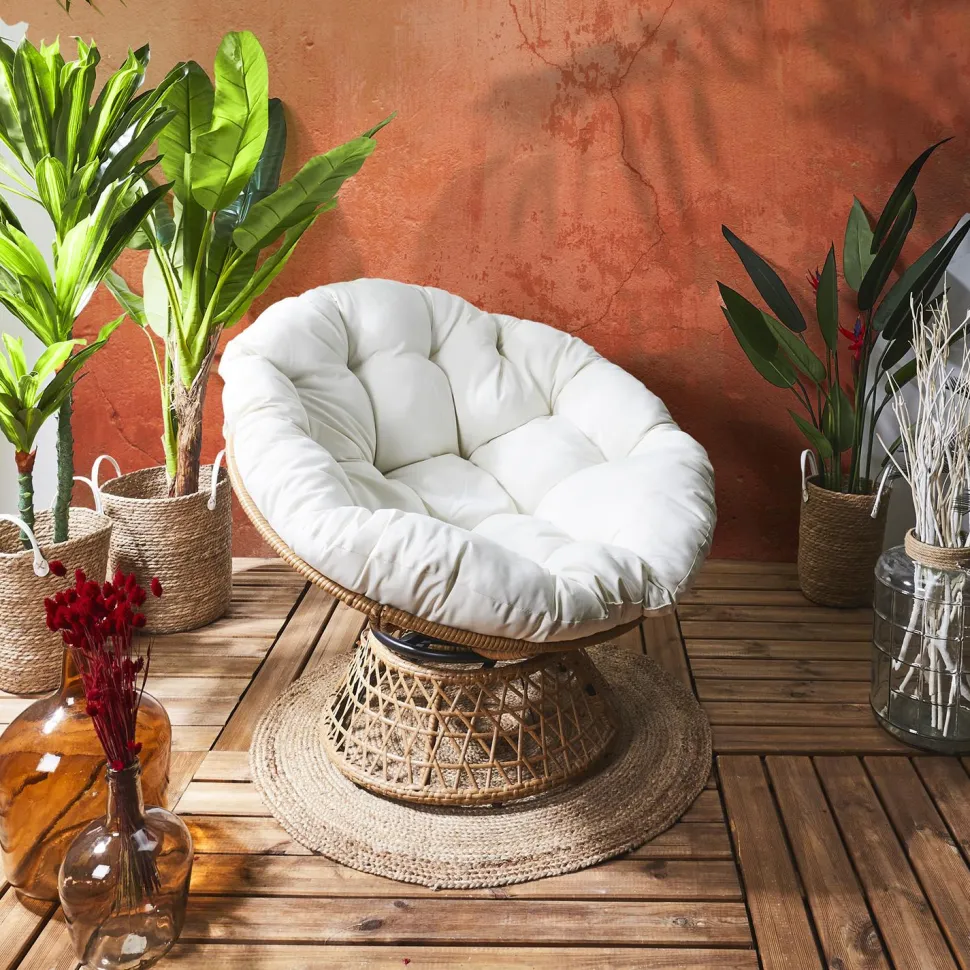 Fotel Cancun biały/naturalny obrotowy