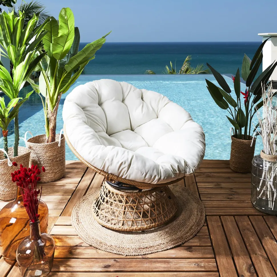 Fotel Cancun biały/naturalny obrotowy