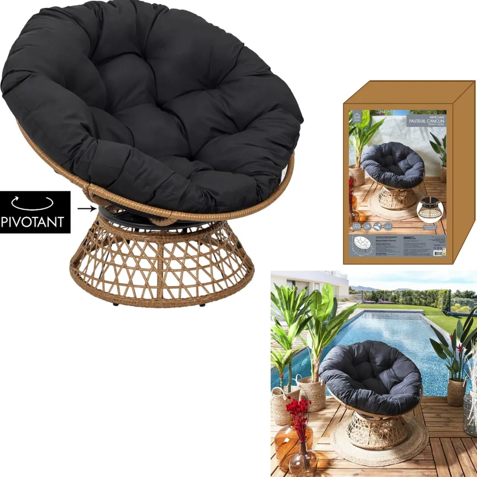 Fotel Cancun czarny/naturalny obrotowy