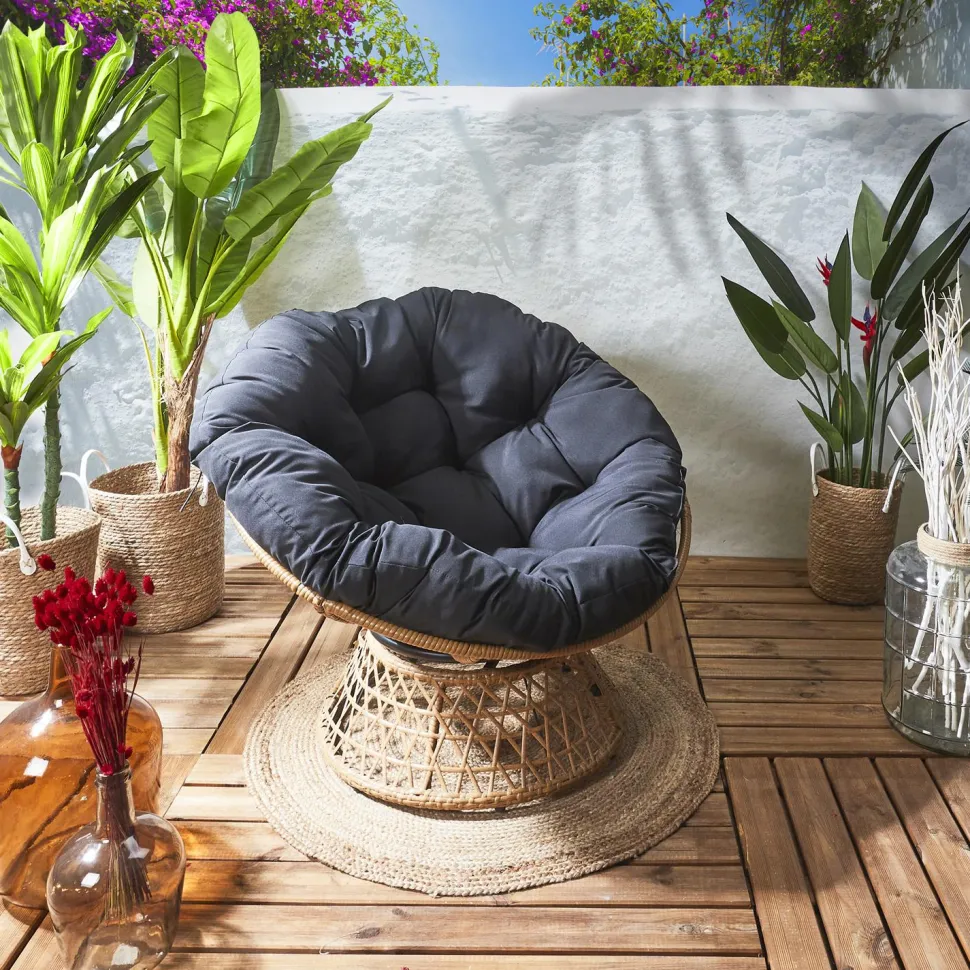 Fotel Cancun czarny/naturalny obrotowy