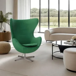 Fotel Jajo Velvet zielone/ srebrna        podstawa