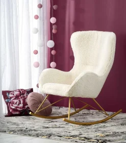 Fotel na biegunach Fadil kremowy/ złoty