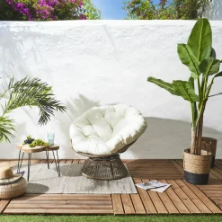 Fotel Nucan biały/naturalny obrotowy