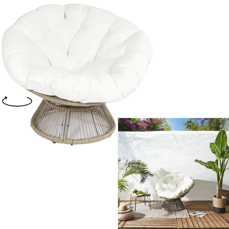 Fotel Nucan biały/naturalny obrotowy