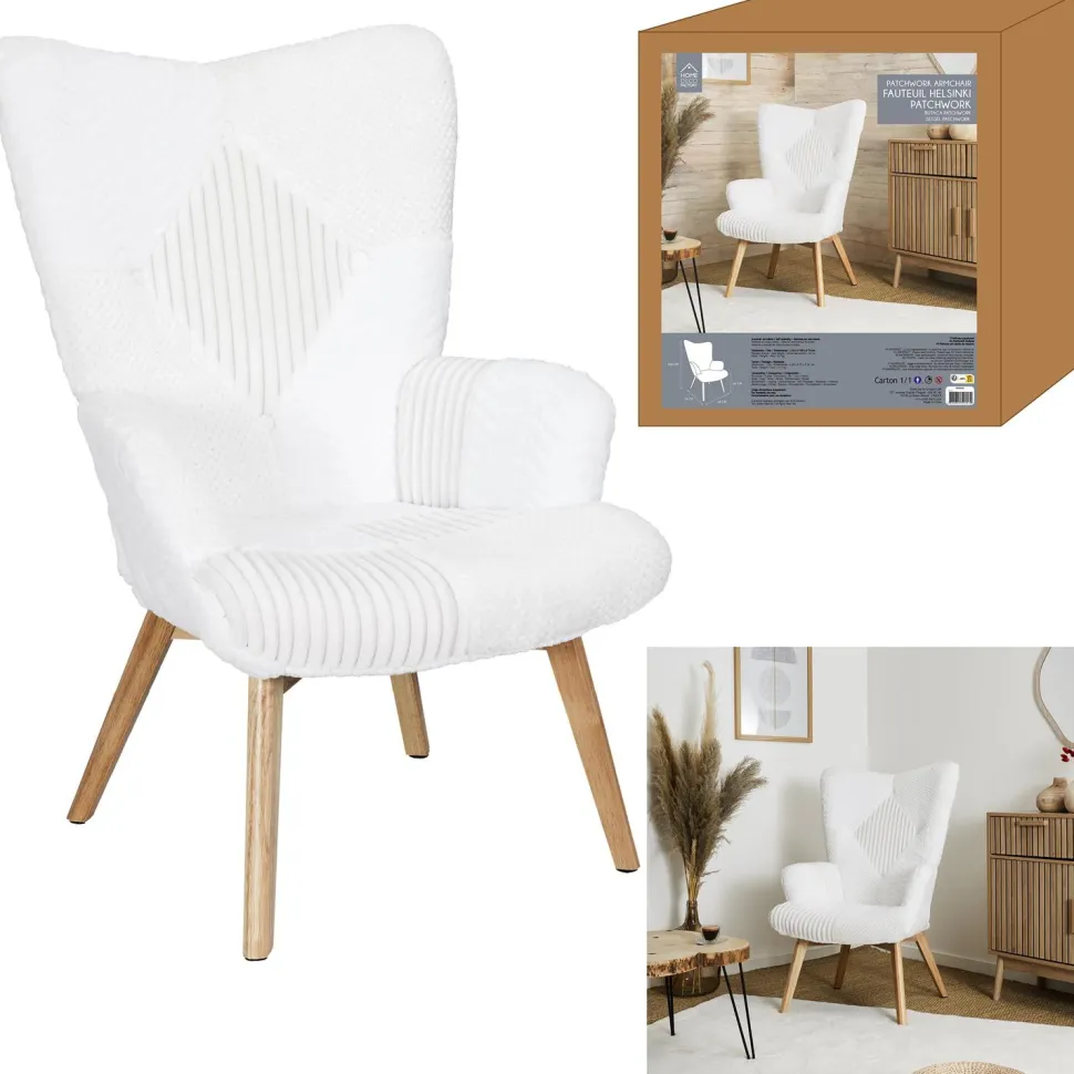 Fotel uszak Helsinki biały patchwork