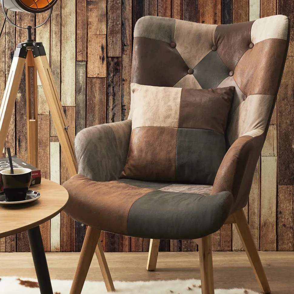 Fotel uszak Helsinki brązowy patchwork