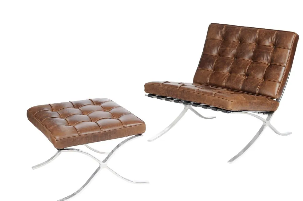 Fotel z podnóżkiem BA1 brąz c. vintage inspirowany Barcelona