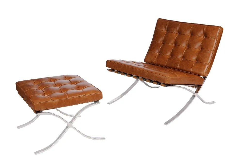 Fotel z podnóżkiem BA1 brąz j. vintage inspirowany Barcelona