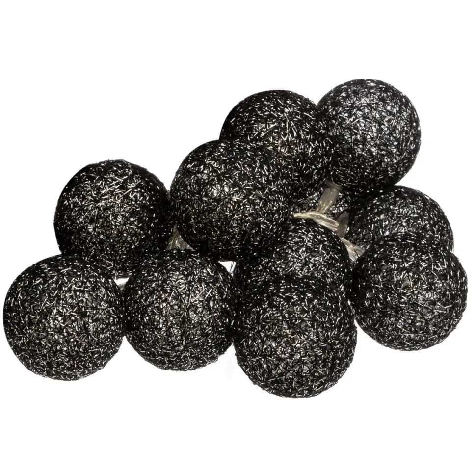 Girlanda Cottonballs czarne brokatowe 10 lampek LED