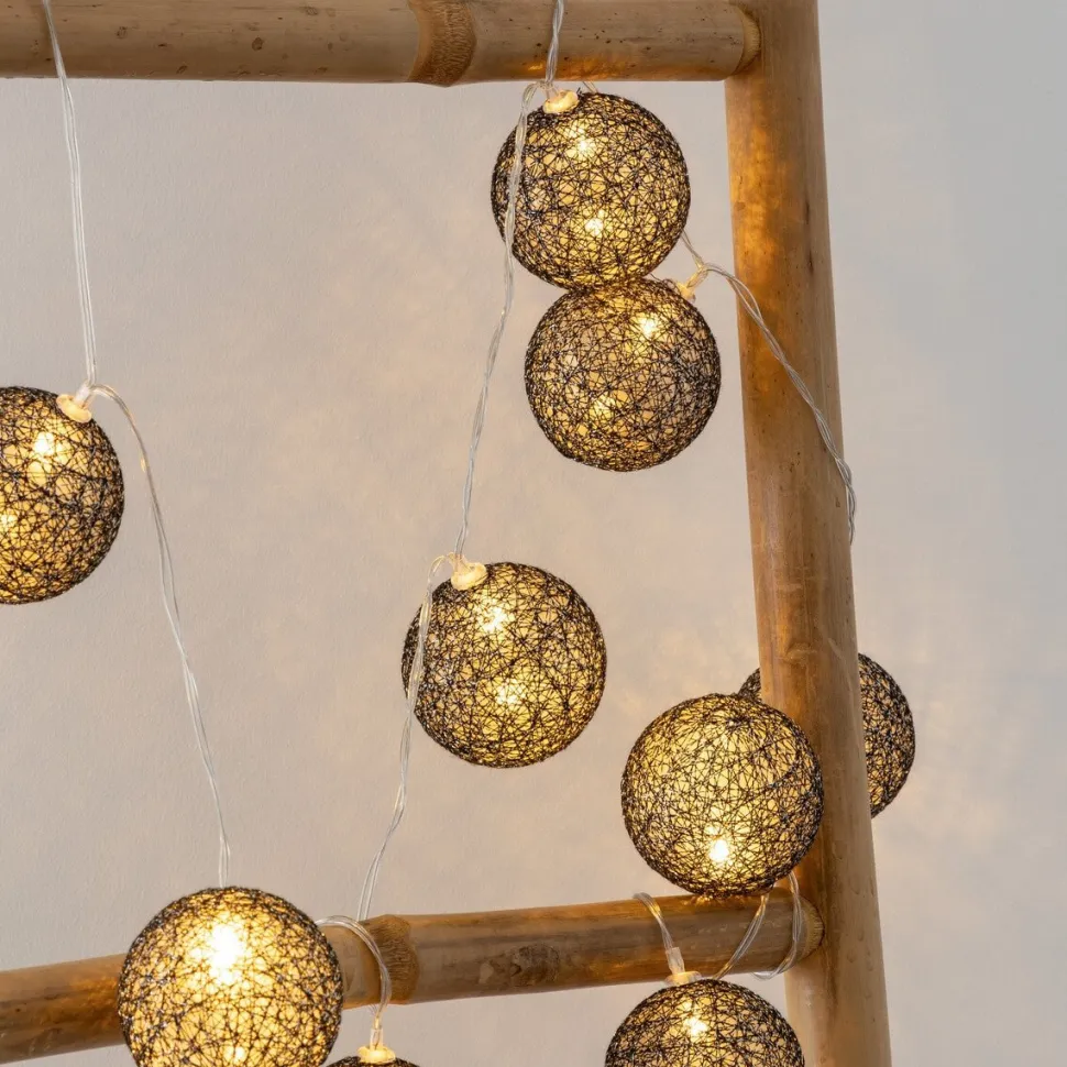 Girlanda Cottonballs czarne brokatowe 10 lampek LED