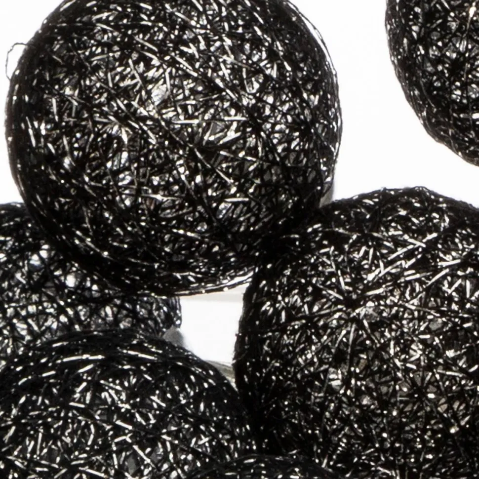 Girlanda Cottonballs czarne brokatowe 10 lampek LED