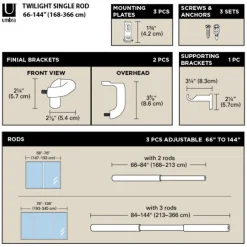 Karnisz Twilight 168-366cm czarny do zasłon zaciemniających