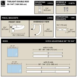 Karnisz Twilight podwójny 122-224cm nikiel do zasłon zaciemniających