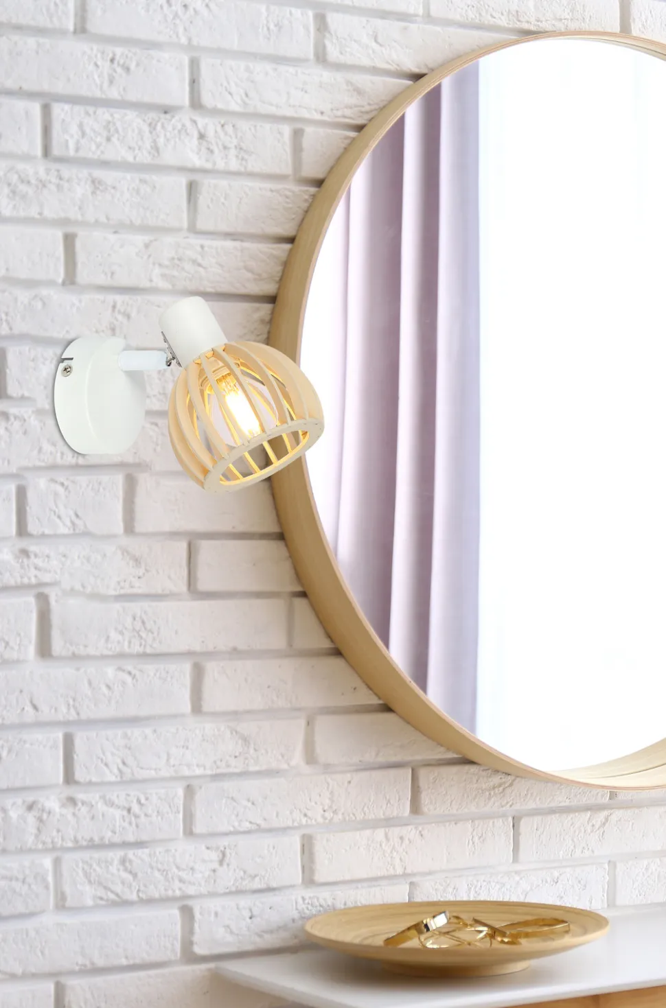 Kinkiet Atarri 1x25W E14 biały+drewno