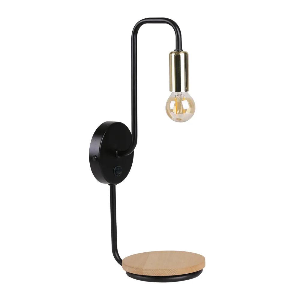 Kinkiet Bipi lampa czarno złoty 1x40W E14 z włącznikiem