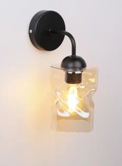 Kinkiet Felis lampa czarny 1x60W E27  klosz bursztynowy