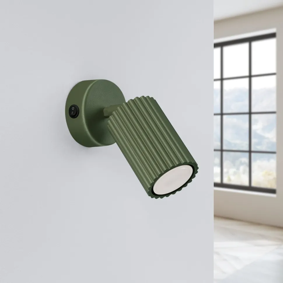 Kinkiet KARBON zielony oliwkowy z włącznikiem