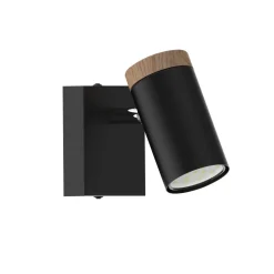 Kinkiet Lagos lampa czarny 1x15 GU10  klosz czarny+drewniany