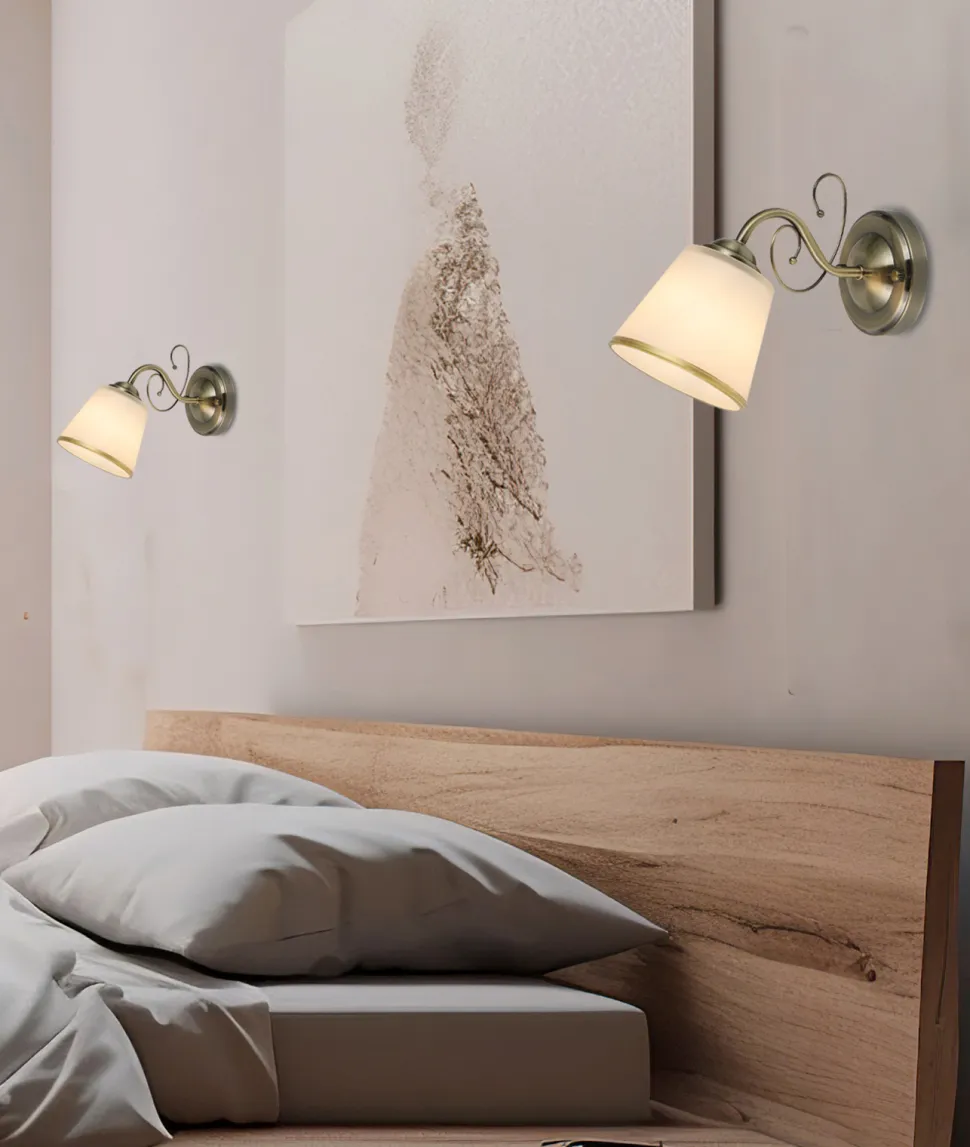 Kinkiet Losanna lampa patynowy 1x40W E14 klosz biały z obwódką