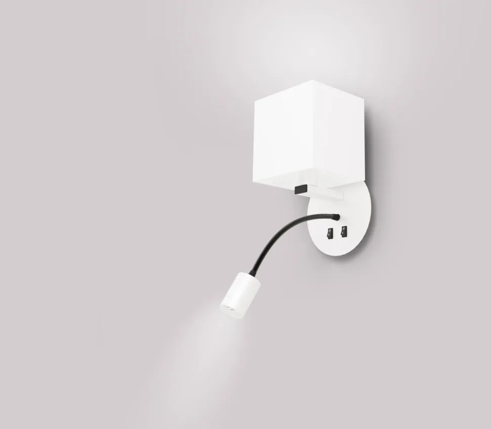 Kinkiet Magnum 1 lampa okragły 1x40W E27+3W LED abażur kwadrat biały