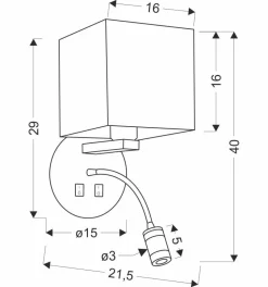 Kinkiet Magnum 1 lampa okragły 1x40W E27+3W LED abażur kwadrat biały