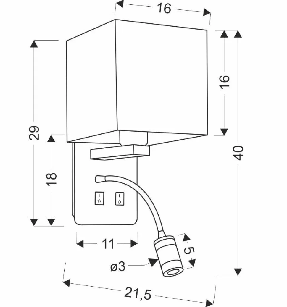 Kinkiet Magnum 2 lampa prostokątny 1x40W E27+3W LED abażur kwadrat biały