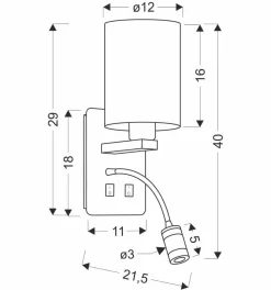 Kinkiet Magnum 3 lampa prostokątny 1x40W E27+3W LED abażur okrągły biały