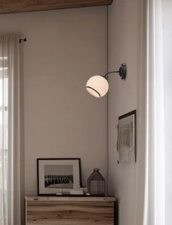 Kinkiet Marinen lampa czarny 1x40W E27  klosz biały z obwódką