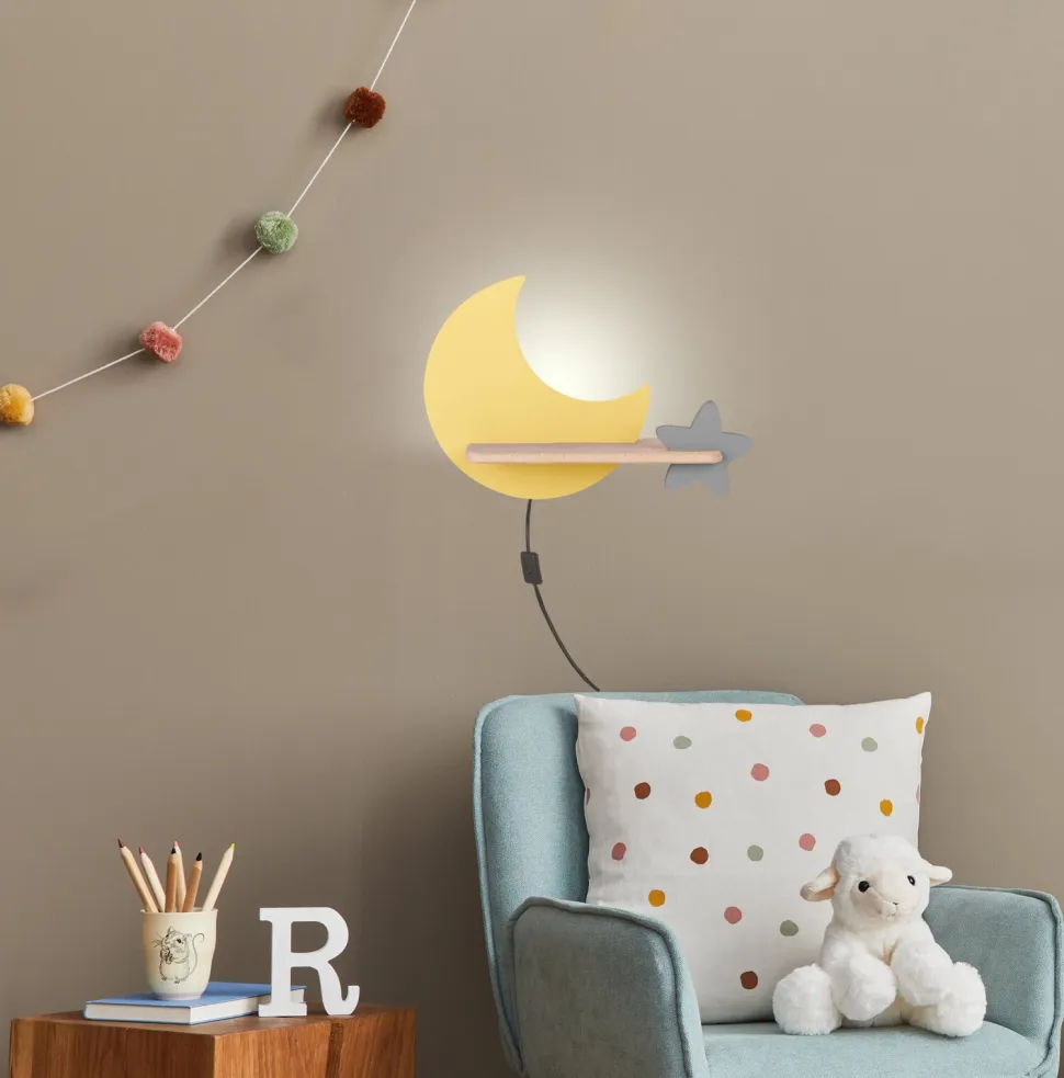 Kinkiet Moon lampa 5W LED 4000K iq kids z przewodem złoty+szary