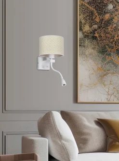 Kinkiet Polo lampa biały 1x40W E27+2W  LED abażur kremowy